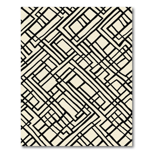 Abstract Black Geometric Pathway Rug