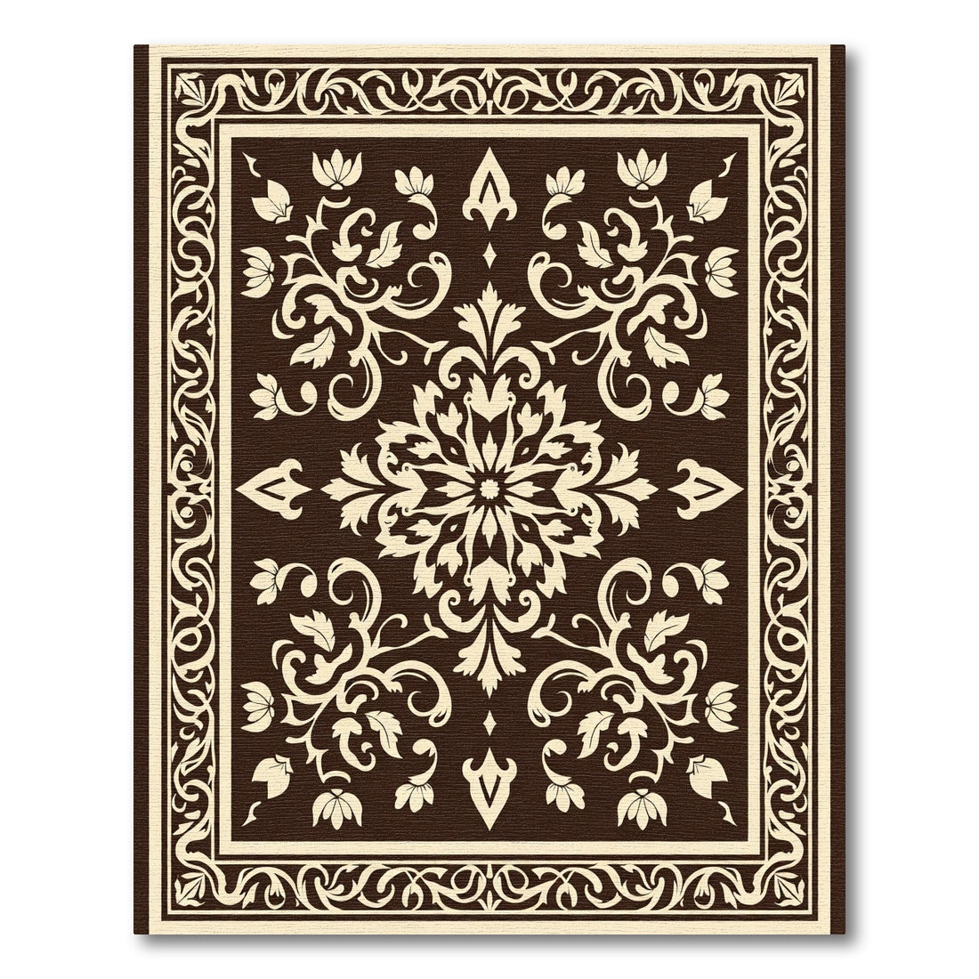 Rich Brown Cream Acanthus Floral Rug