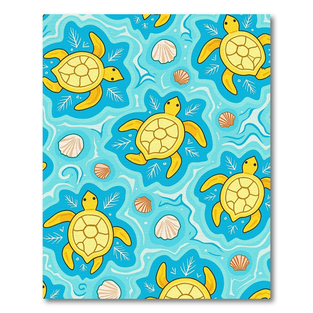 Yellow Sea Turtle Coral Shells Rug