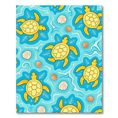 Yellow Sea Turtle Coral Shells Rug