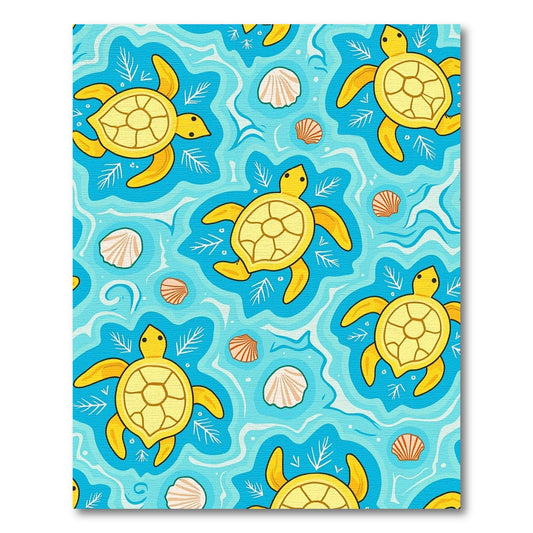 Yellow Sea Turtle Coral Shells Rug