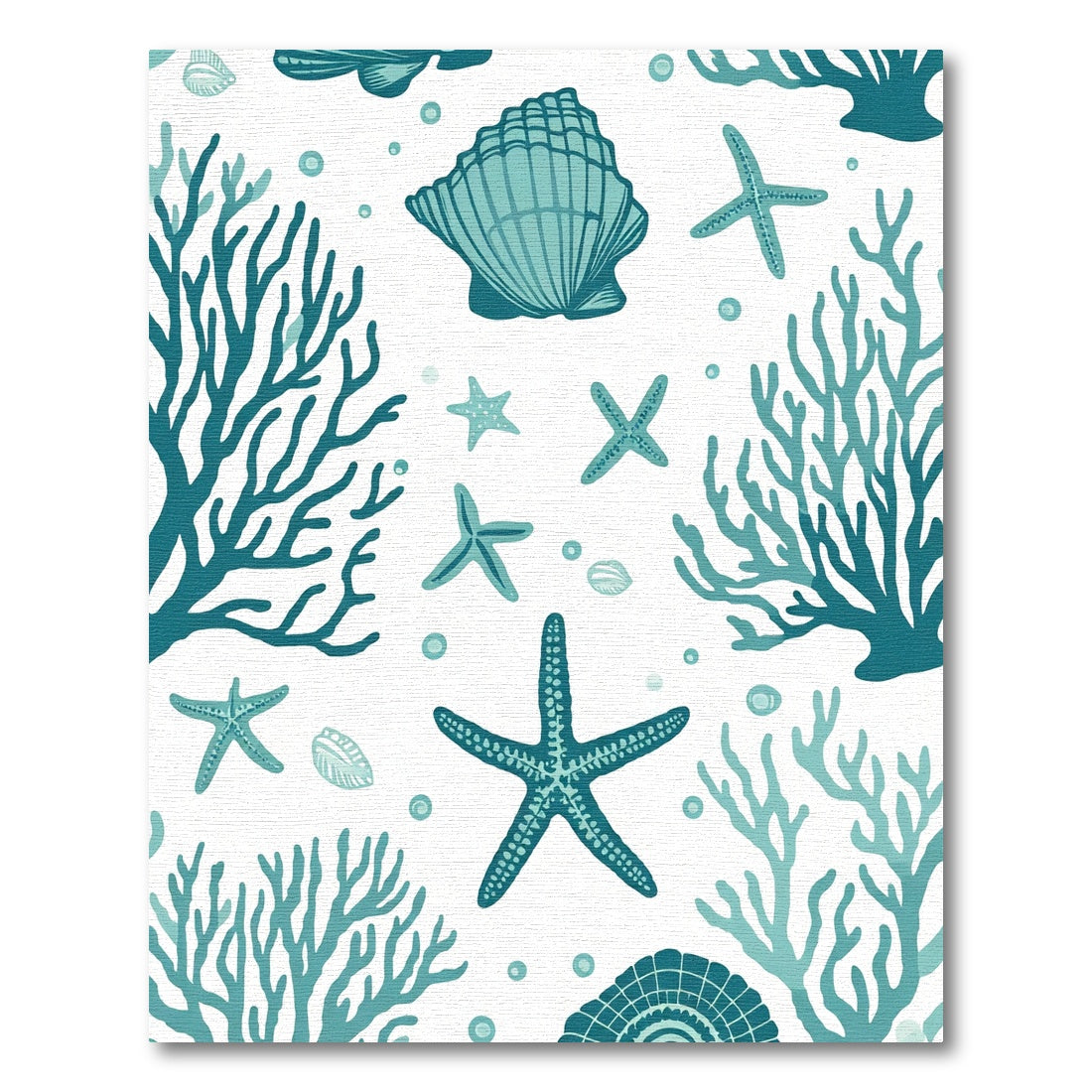 Teal Coral Starfish Seashell Ocean Scene Rug