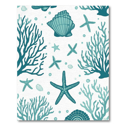 Teal Coral Starfish Seashell Ocean Scene Rug