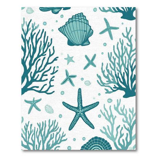 Teal Coral Starfish Seashell Ocean Scene Rug