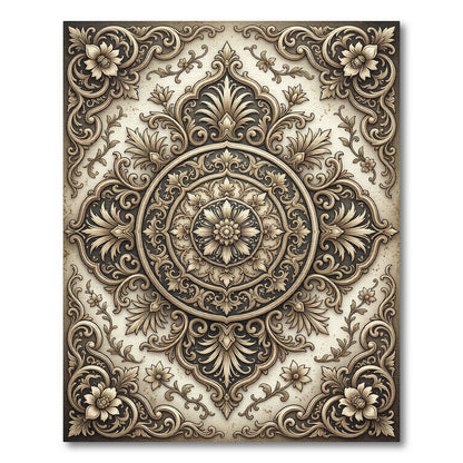 Antique Gold Floral Medallion Square Rug