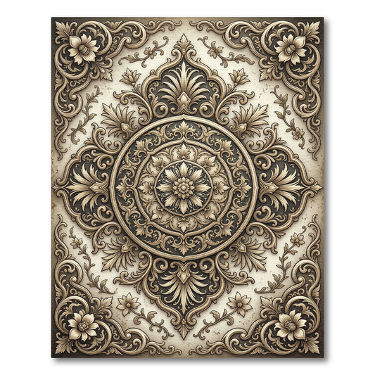 Antique Gold Floral Medallion Square Rug