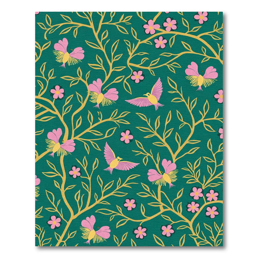 Pink Bird Blossom Vine Emerald Rug