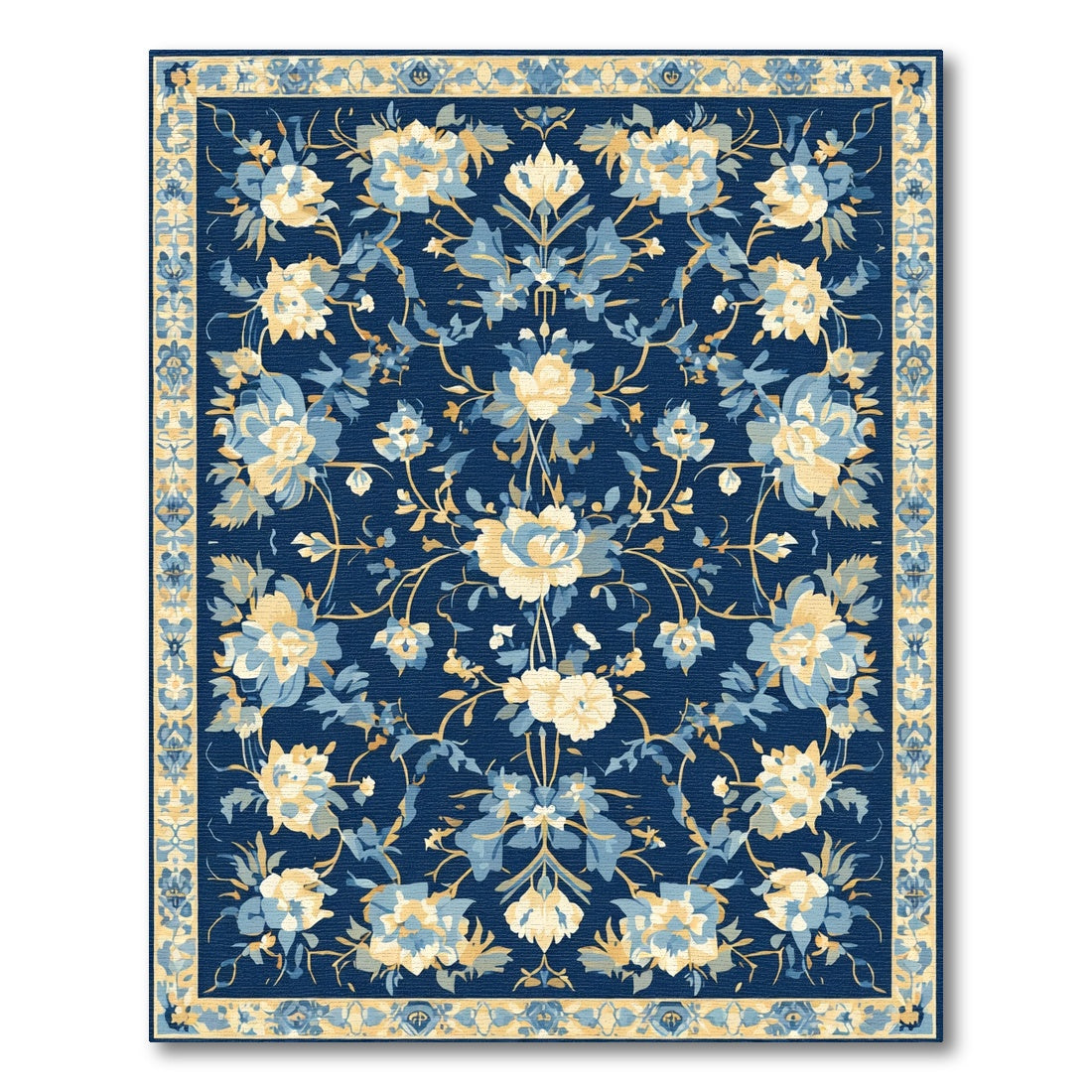 Indigo Floral Sprig Garden Rug