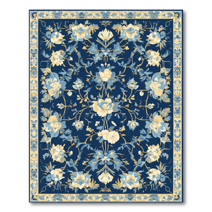 Indigo Floral Sprig Garden Rug