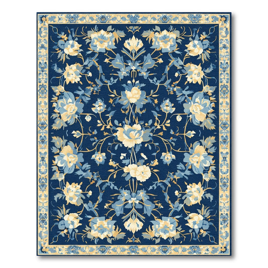 Indigo Floral Sprig Garden Rug