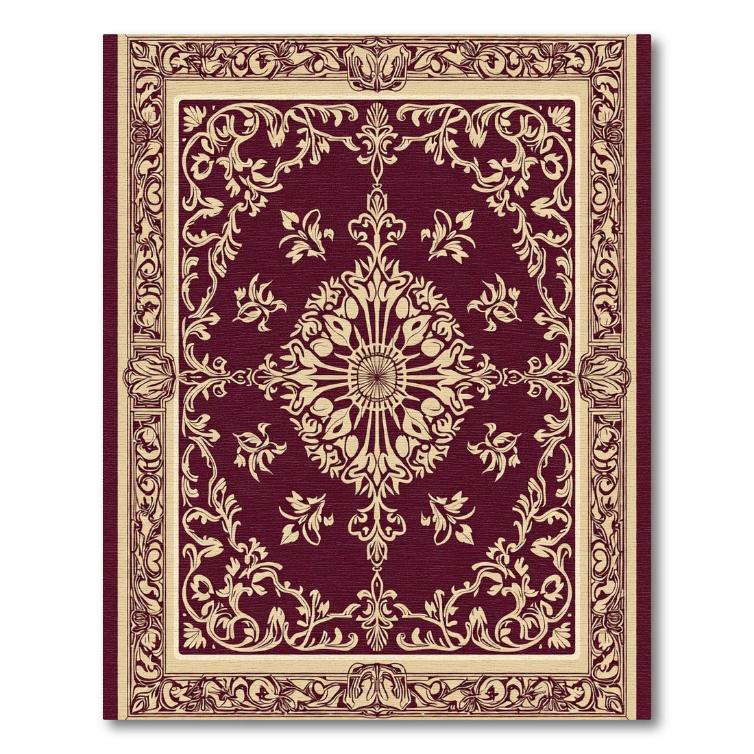 Crimson Gold Floral Medallion Border Rug