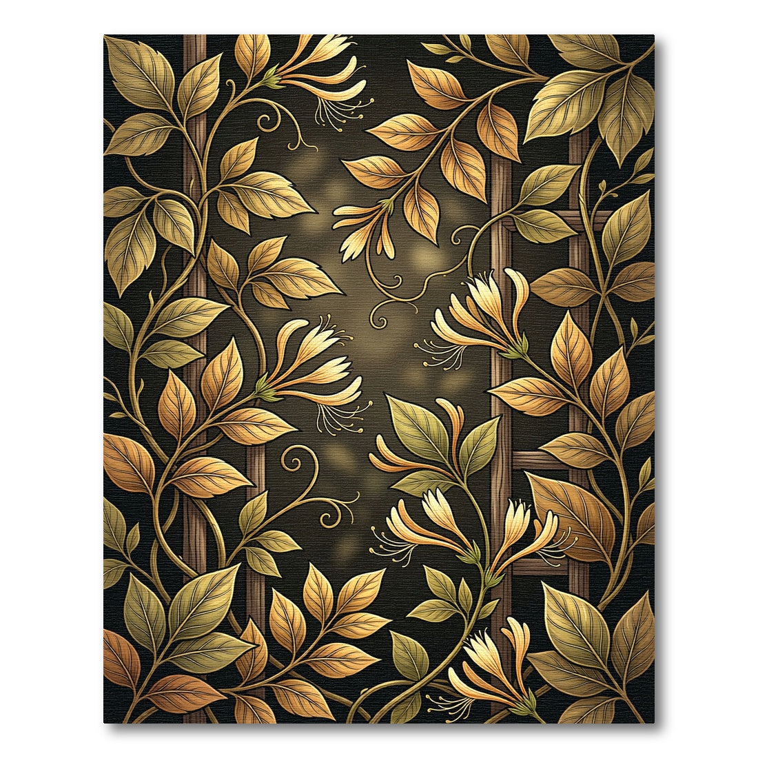 Golden Leaf Floral Vine Rug