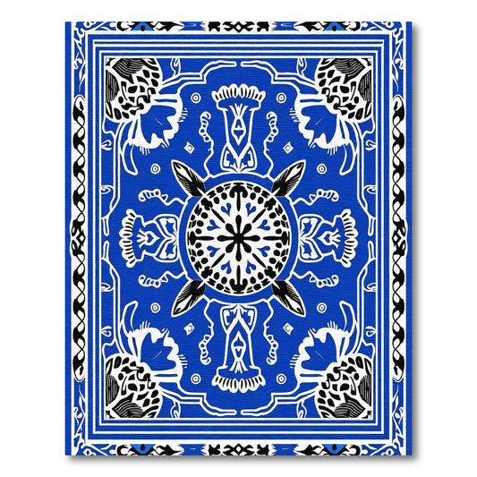 Vibrant Blue Floral Medallion Contrast Rug