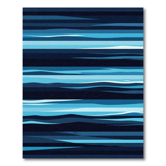 Contemporary Deep Blue Horizontal Wavy Stripe Rug