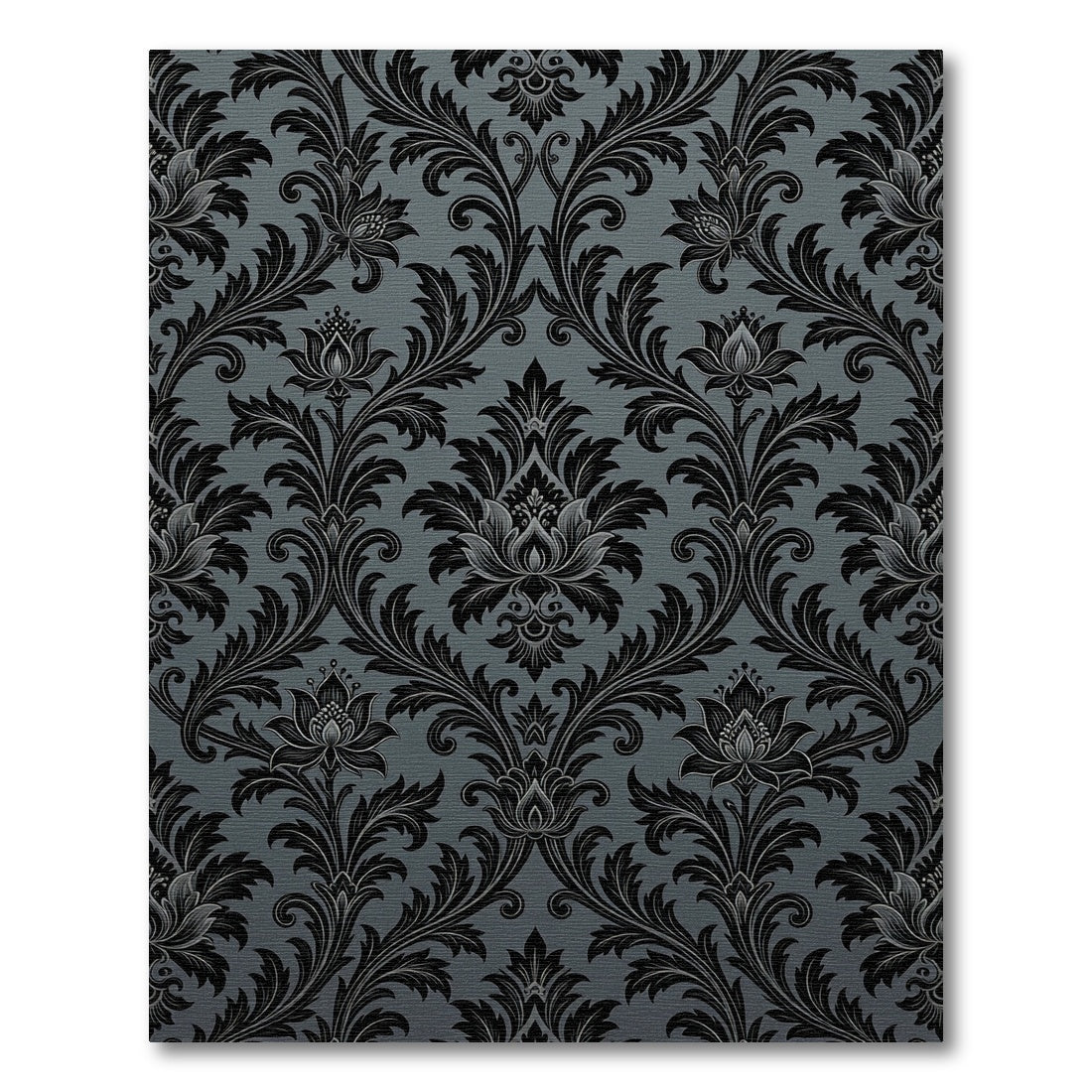 Elegant Black Damask Charcoal Scroll Rug