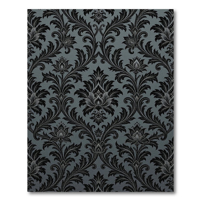 Elegant Black Damask Charcoal Scroll Rug