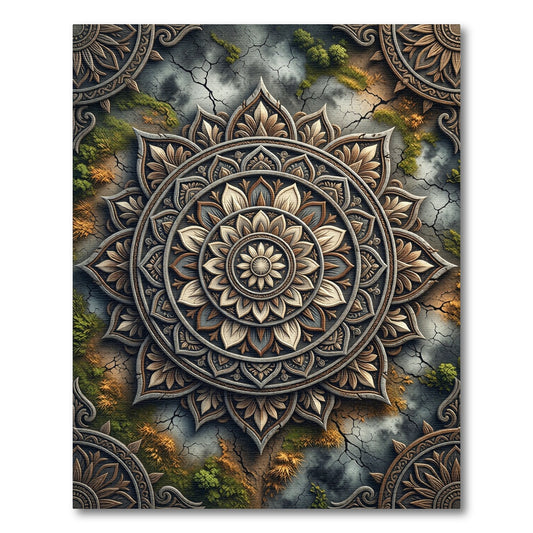 Earthy Stone Mandala Floral Medallion Rug