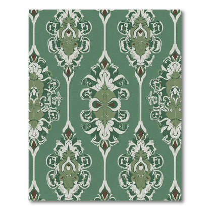 Emerald Green Ornate Scroll Medallion Rug