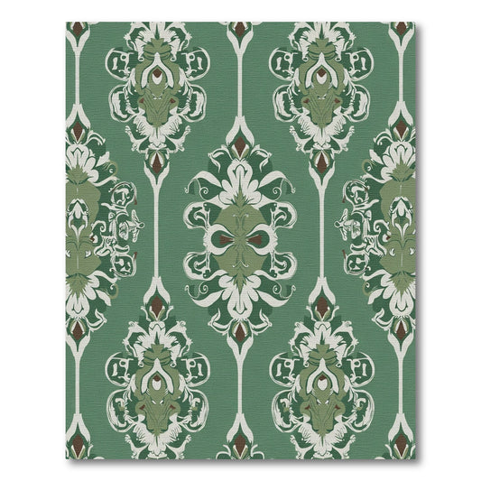 Emerald Green Ornate Scroll Medallion Rug