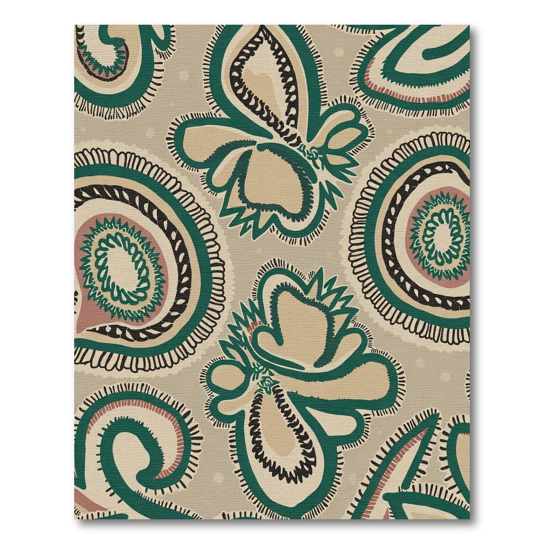 Tan Green Paisley Medallion Rug
