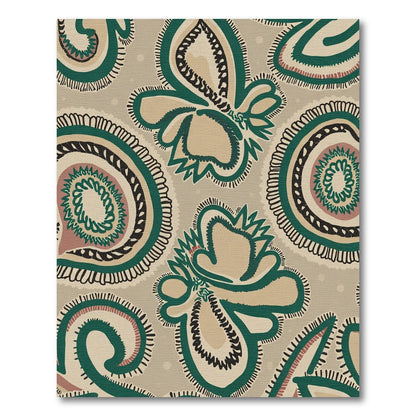Tan Green Paisley Medallion Rug