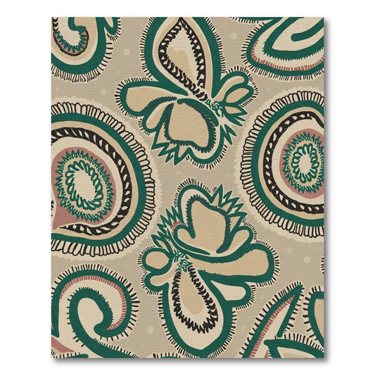 Tan Green Paisley Medallion Rug