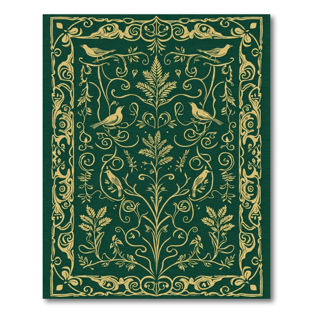 Ornate Green Bird Vine Rapport Rug