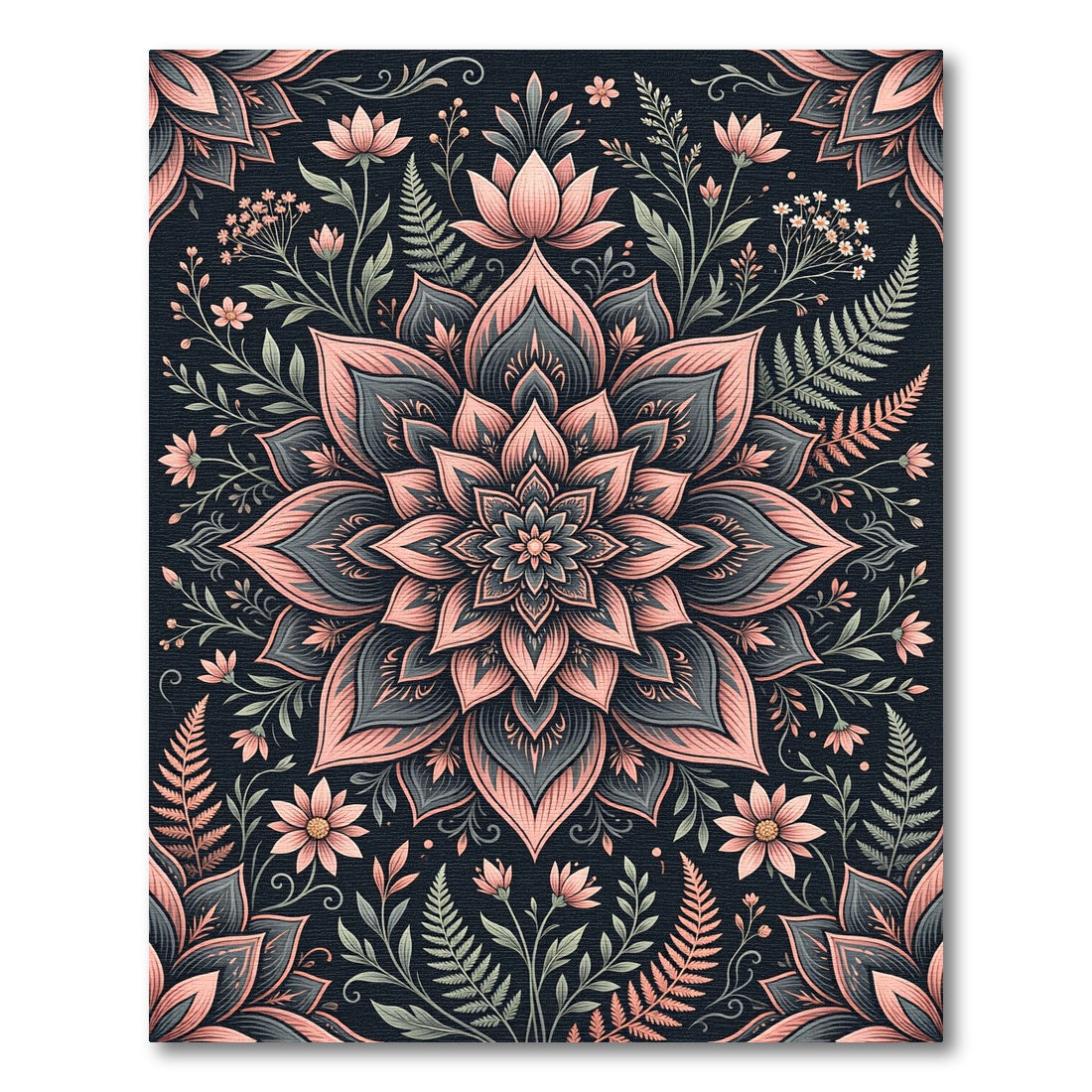 Blush and Slate Floral Mandala Rug