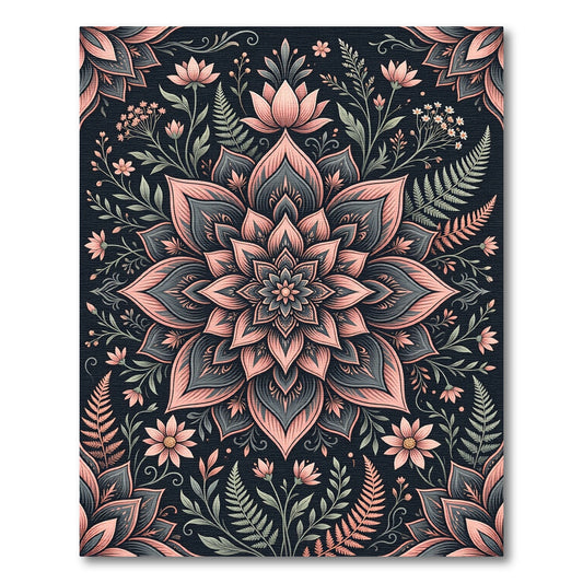 Blush and Slate Floral Mandala Rug