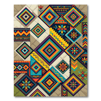 Vibrant Geometric Square Floral Fiesta Rug