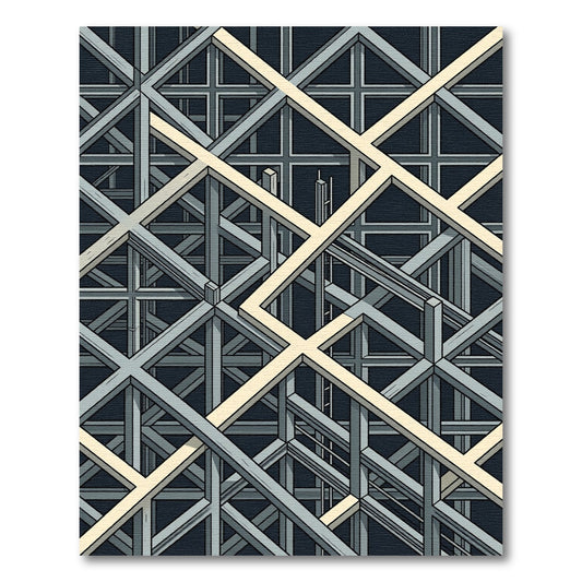 Monochromatic Industrial Geometric Steel Grid Rug