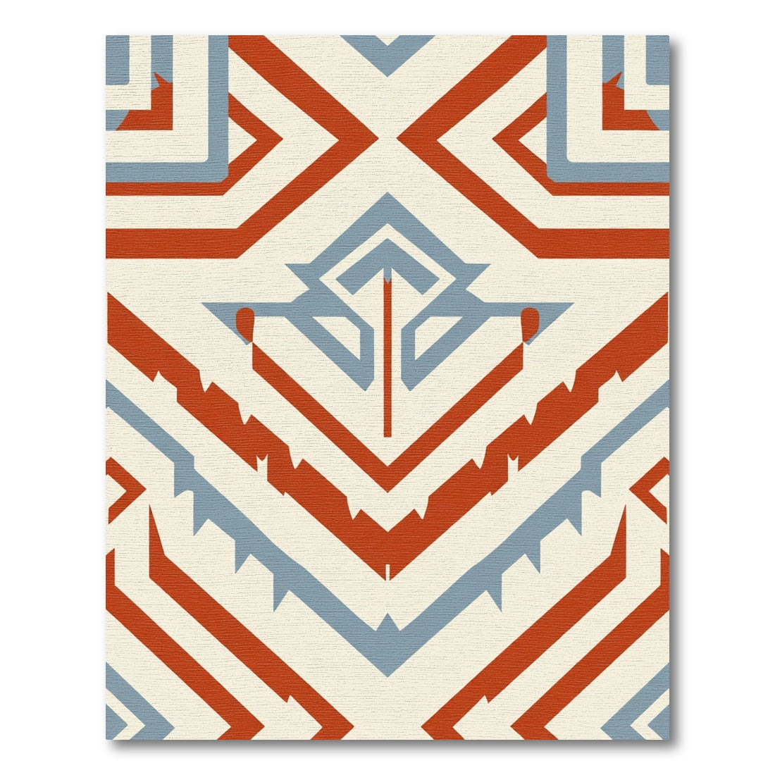 Geometric Red Blue Tribal Shape Rug