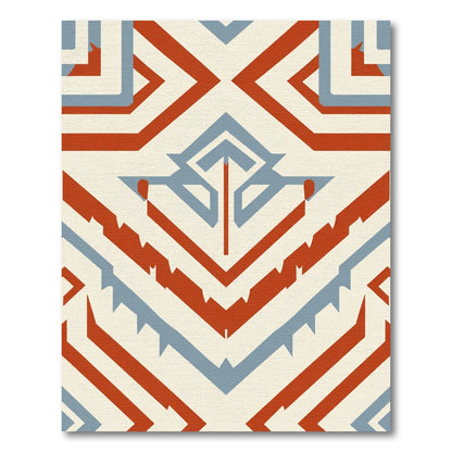 Geometric Red Blue Tribal Shape Rug