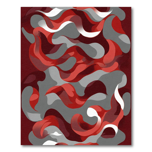 Crimson Gray Abstract Swirl Rug