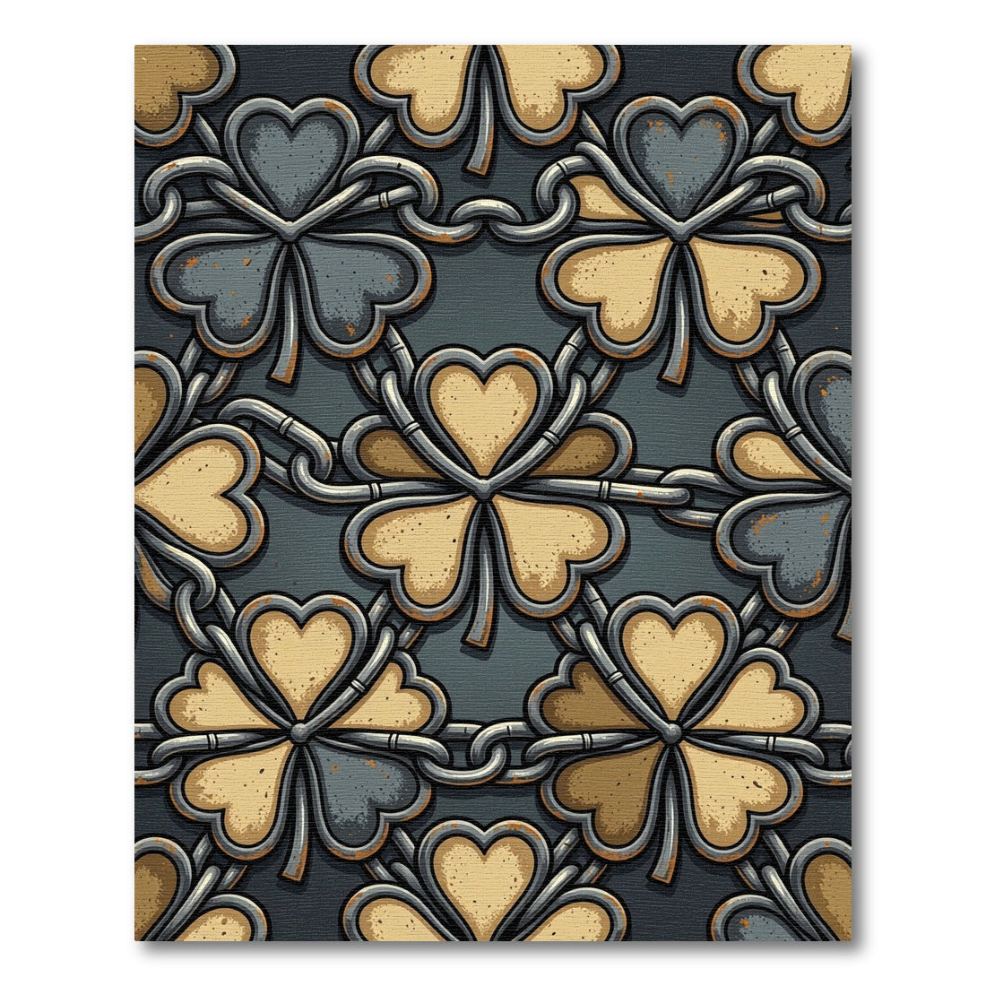 Industrial Metallic Clover Chain Link Art Rug