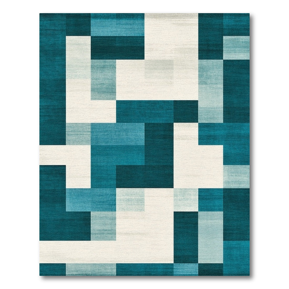 Modern Teal White Block Geometric Rug