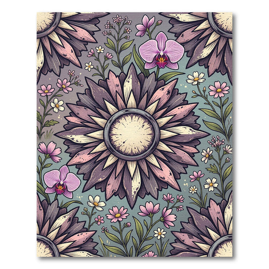 Muted Mauve Orchid and Sunflower Floral Rug
