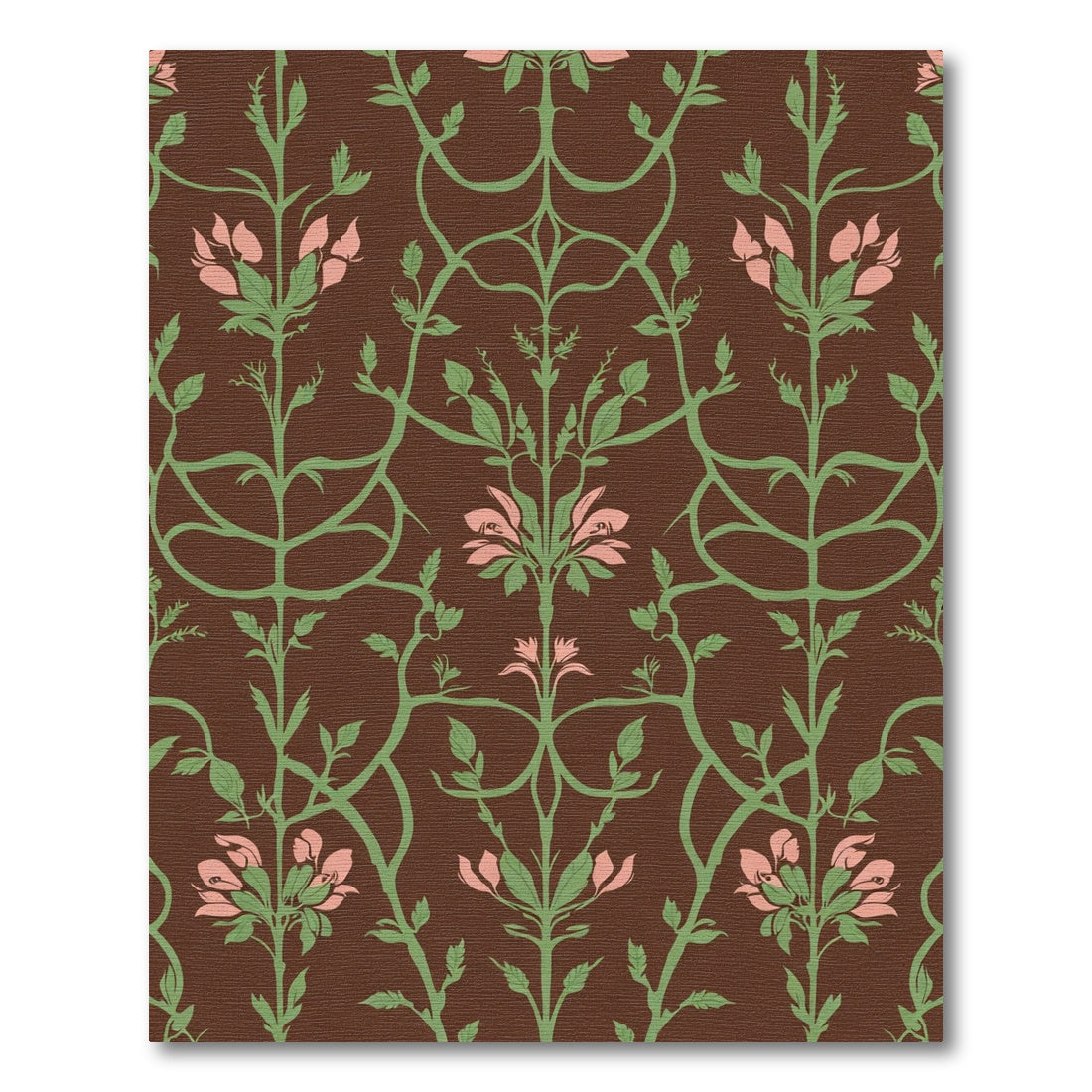 Brown Pink Floral Vine Damask Rug