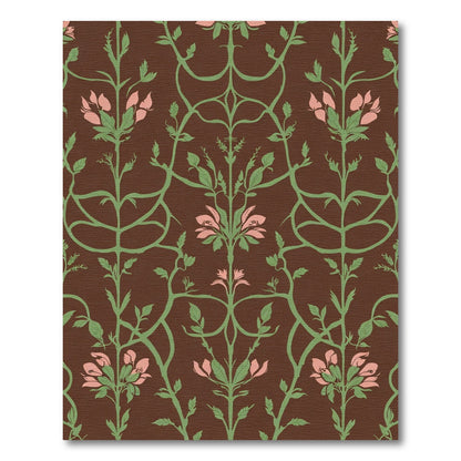 Brown Pink Floral Vine Damask Rug