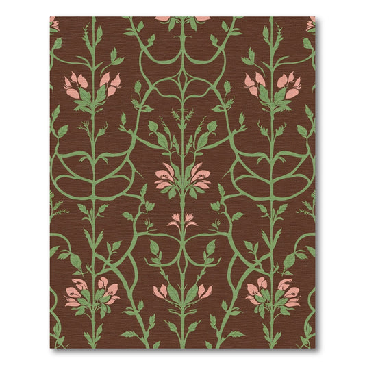 Brown Pink Floral Vine Damask Rug