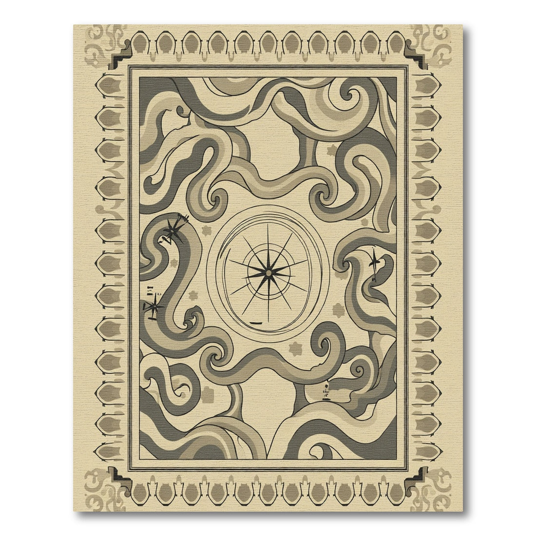 Nautical Compass Swirls Earth Tones Rug