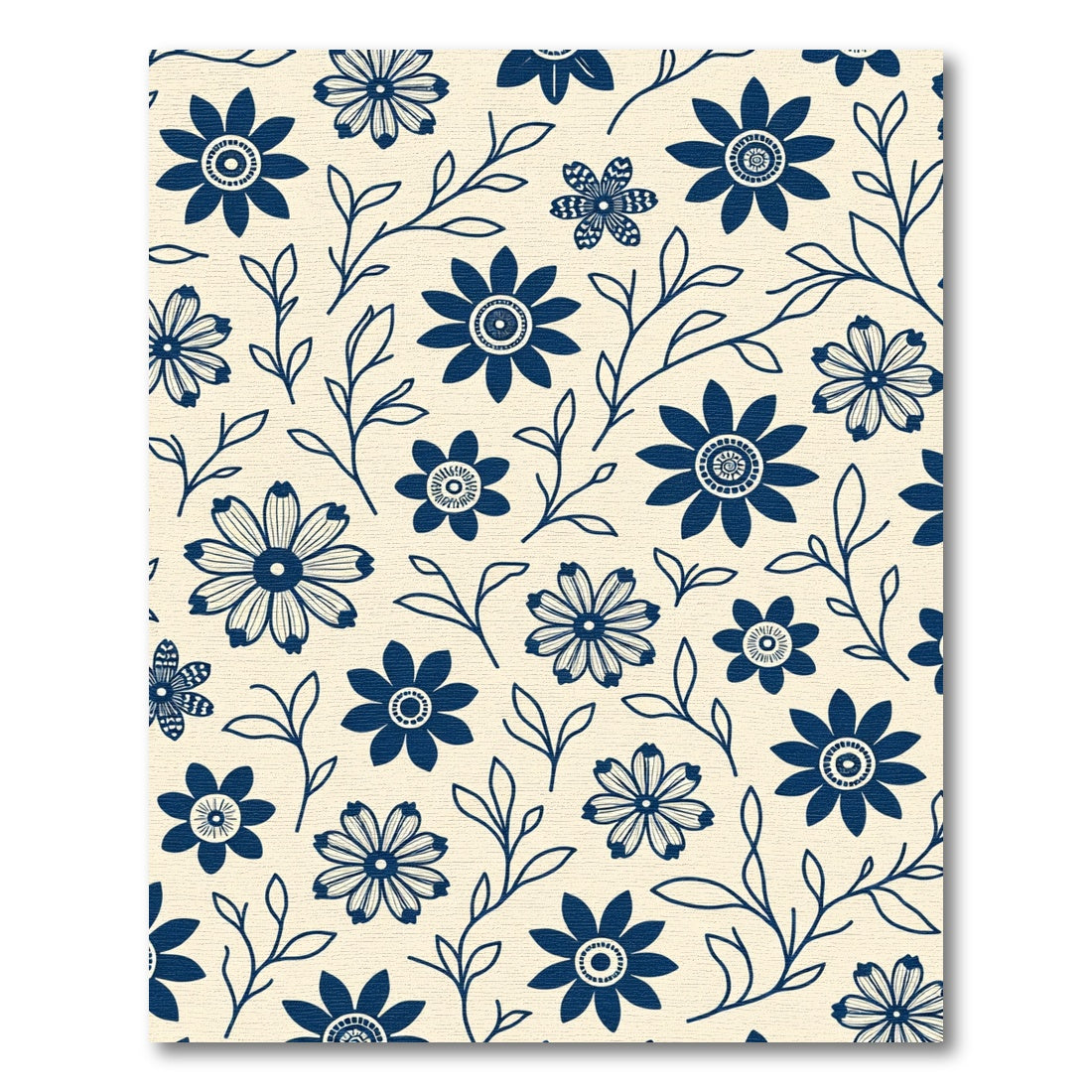 Navy Blue Floral Branch Arrangement Rug