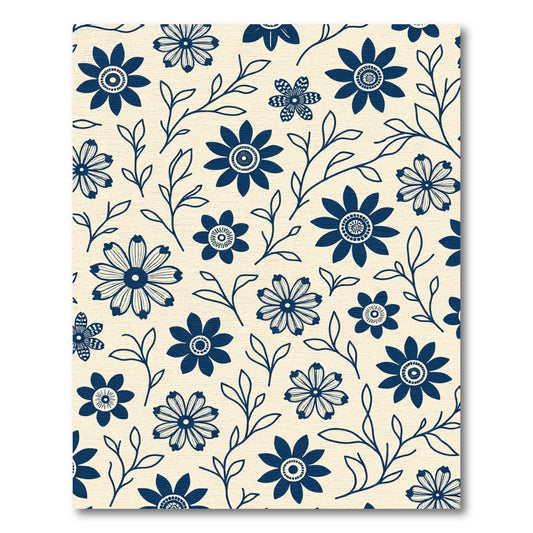 Navy Blue Floral Branch Arrangement Rug