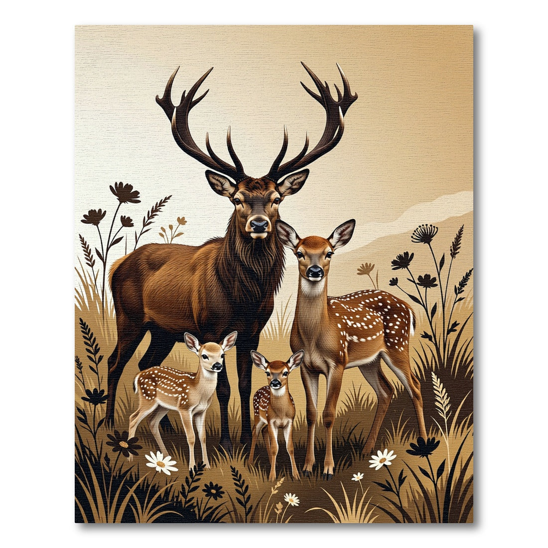 Majestic Woodland Deer Family Portrait Rug