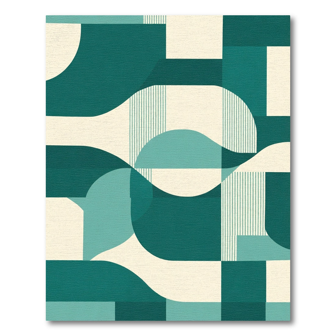 Teal Cream Abstract Geometric Waves Rug