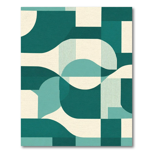 Teal Cream Abstract Geometric Waves Rug