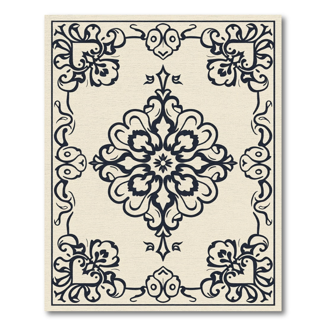 Cream Indigo Scrollwork Medallion Rug