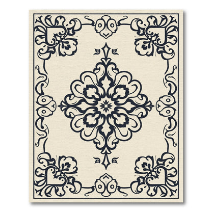 Cream Indigo Scrollwork Medallion Rug