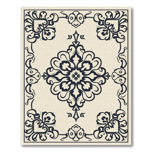 Cream Indigo Scrollwork Medallion Rug