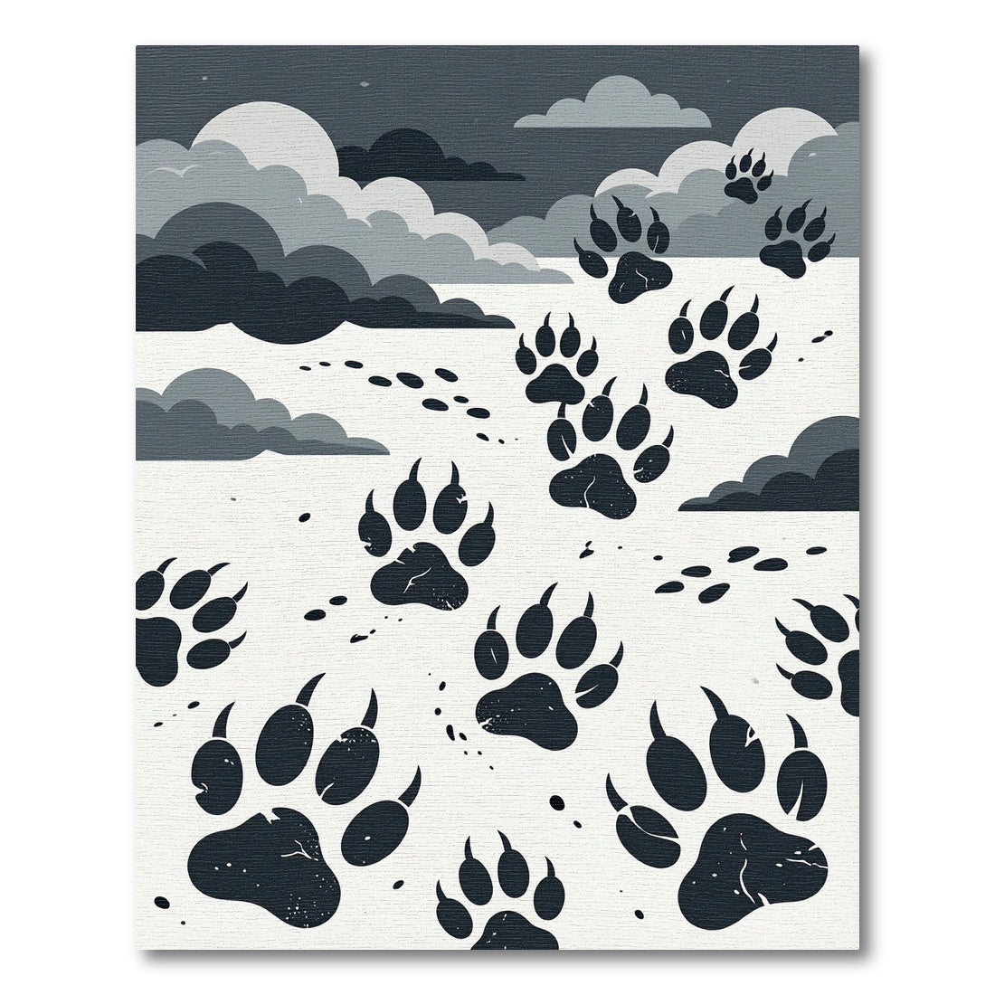 Monochrome Wolf Paw Cloud Landscape Rug